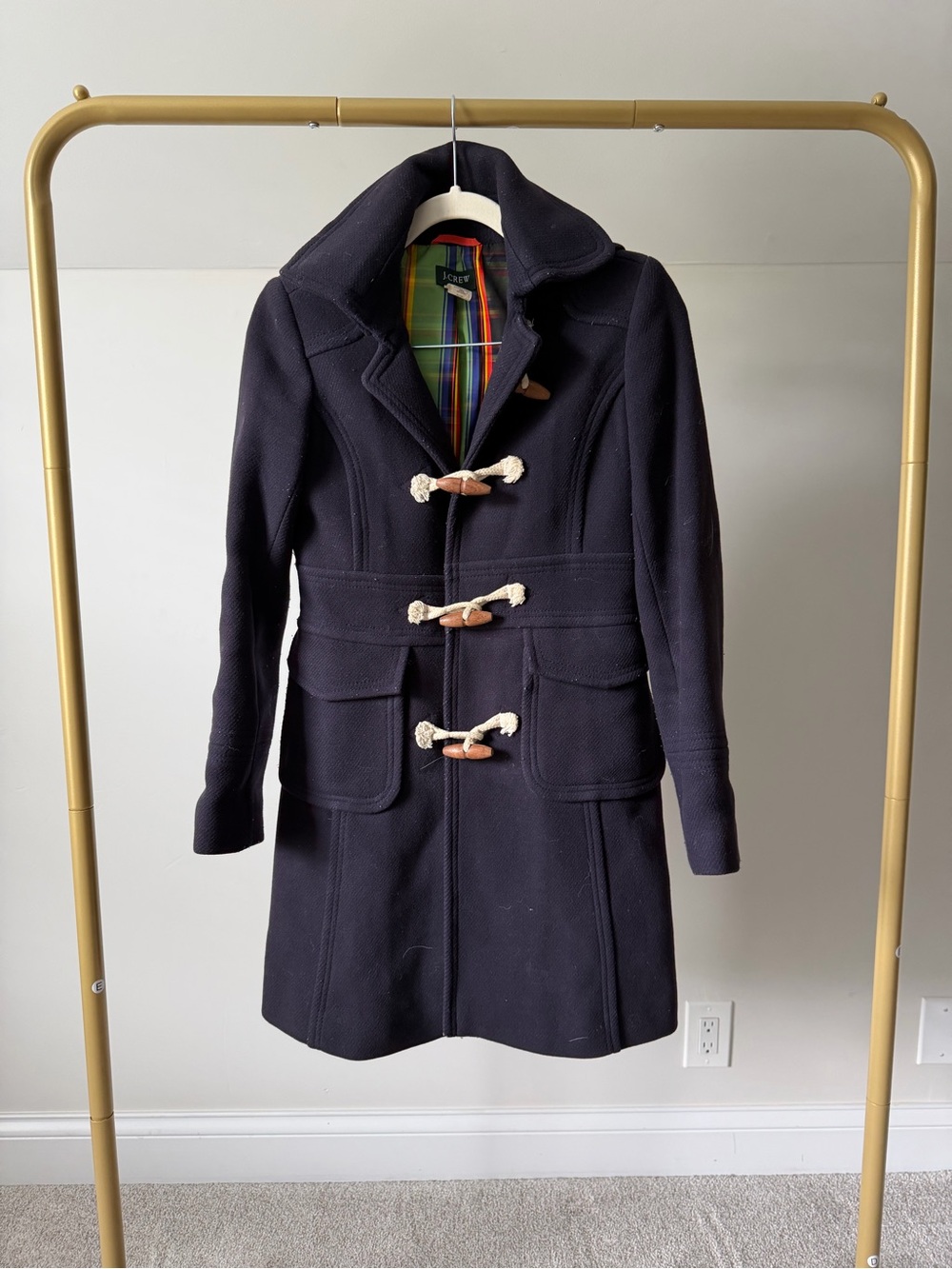 JCrew Navy Silk-Lined Wool Toggle Coat, Sz 2